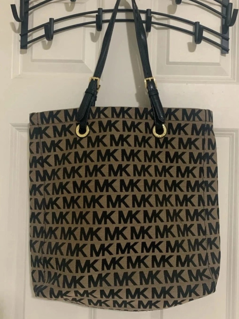 Michael Kors Brown MK Monogram Tote with Black Straps